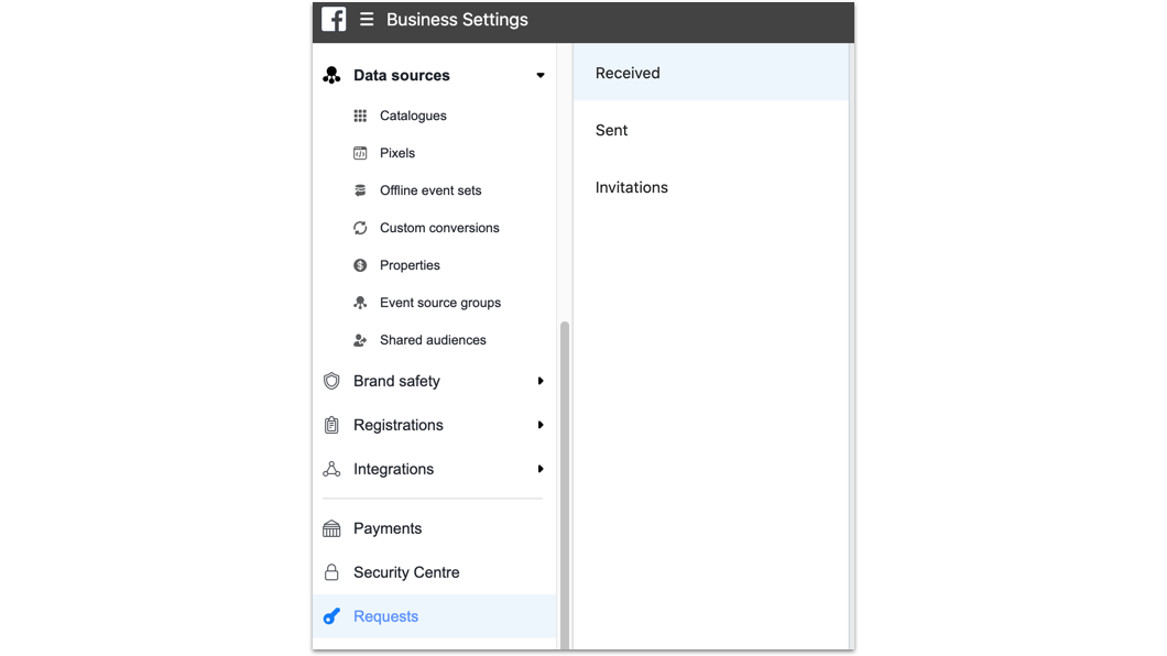 Facebook access requests can be found in your business settings